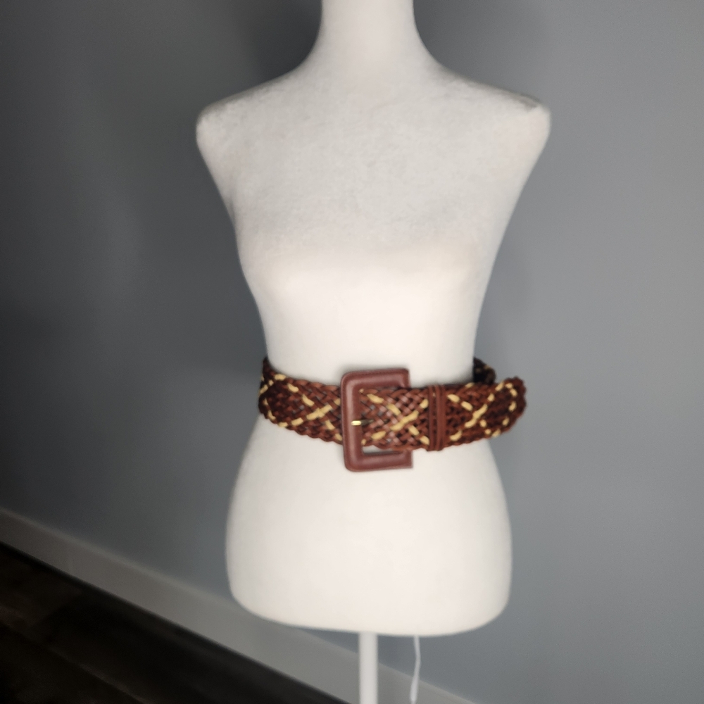 Vintage Bernadette Rossi for Bonwit Teller Italian Leather Woven Belt S Boho - Picture 2 of 8